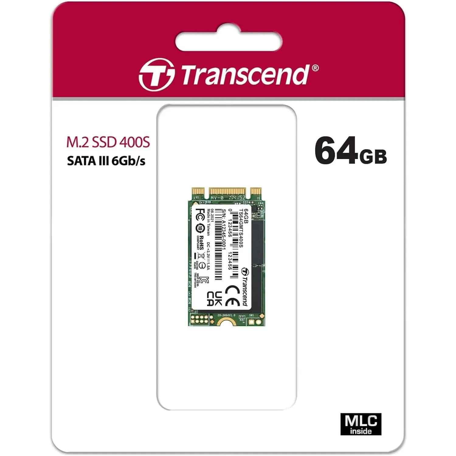 Transcend MTS400S 64 GB M.2 2242 SATA III 6 Gb/s Internal Solid State Drive (SSD) MLC NAND (TS64GMTS400S)