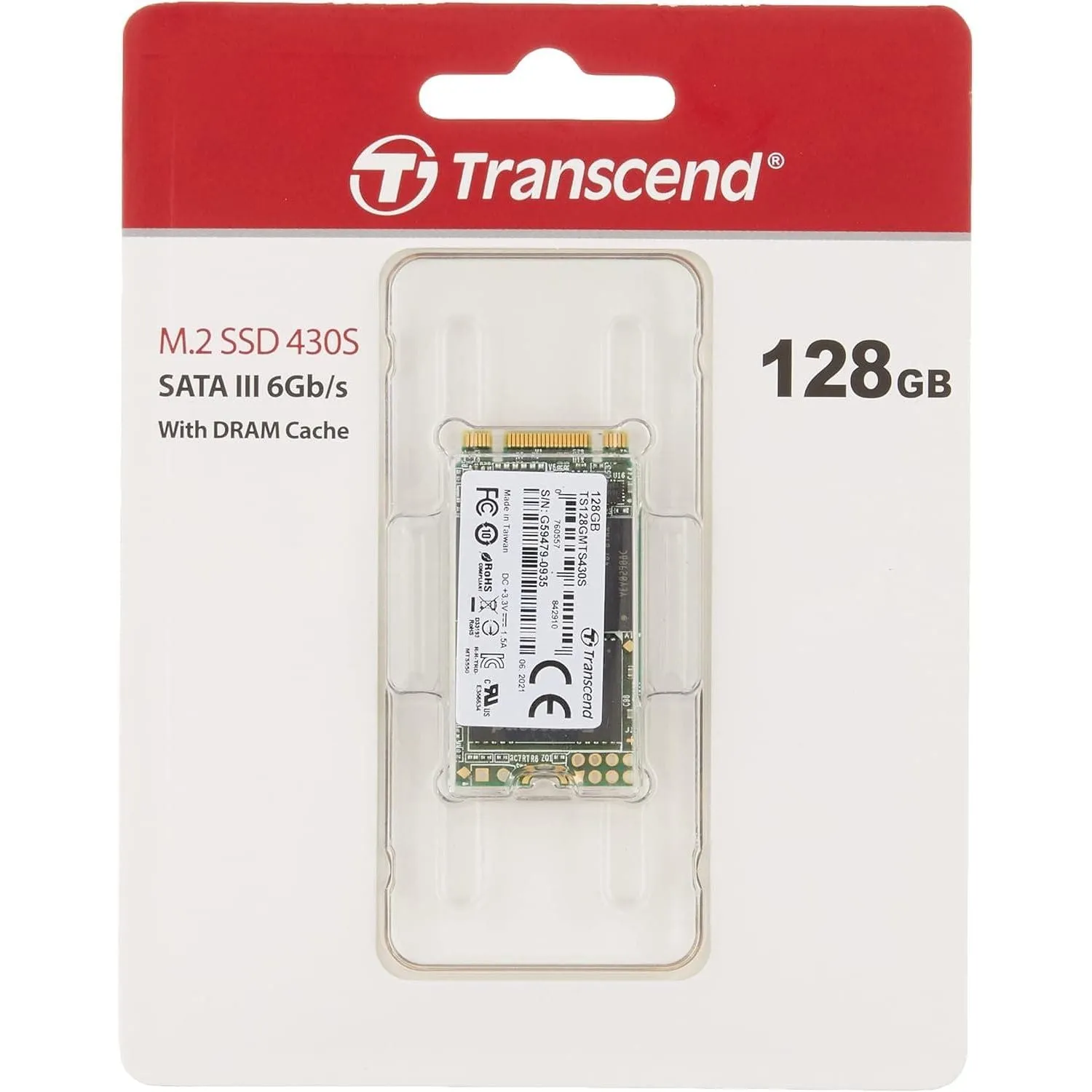 Transcend MTS430S 128 GB M.2 2242 SATA III 6 Gb/s Internal Solid State Drive (SSD) 3D TLC NAND with DRAM Cache (TS128GMTS430S)