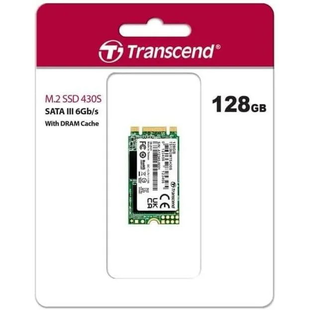Transcend MTS430S 128 GB M.2 2242 SATA III 6 Gb/s Internal Solid State Drive (SSD) 3D TLC NAND with DRAM Cache (TS128GMTS430S)