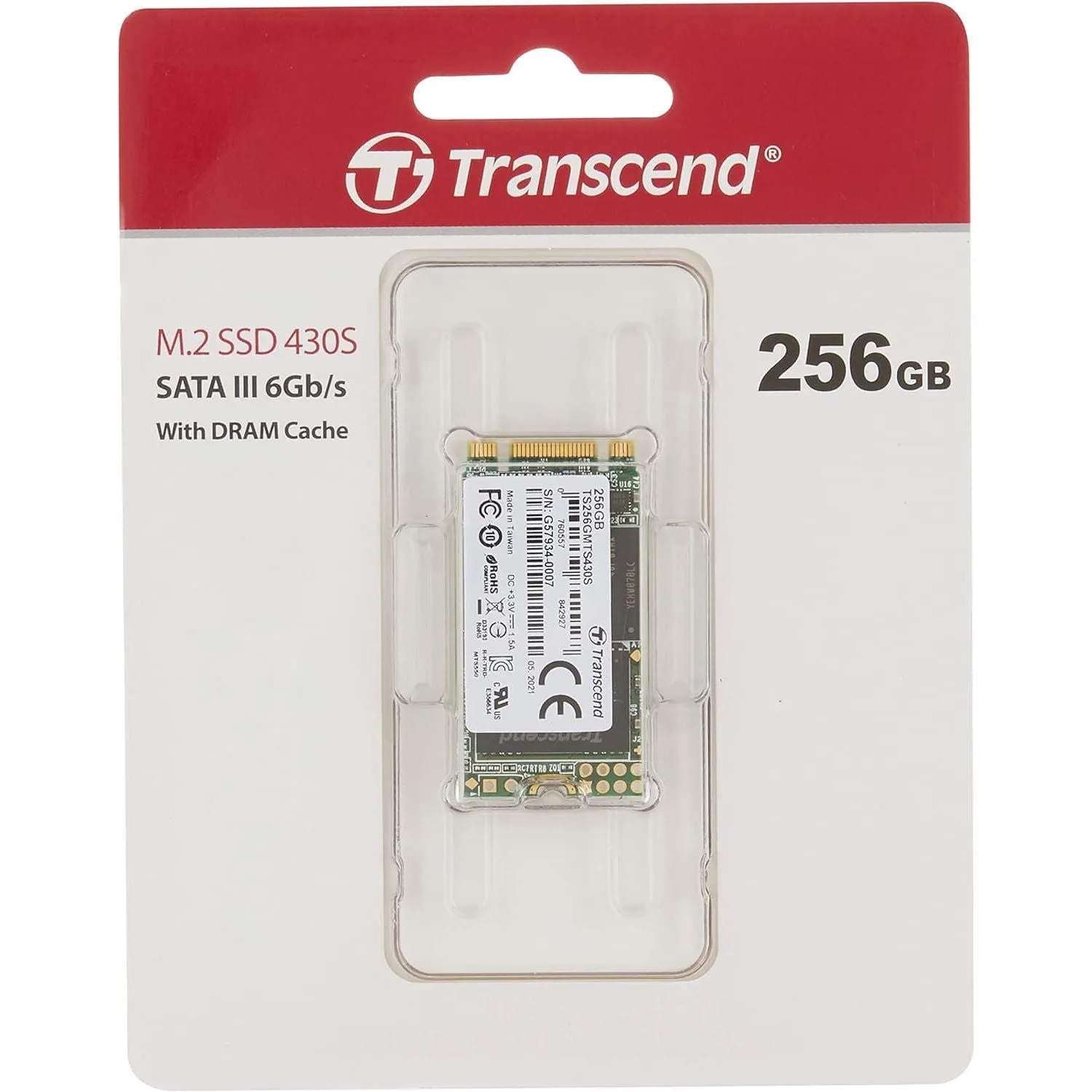 Transcend MTS430S 256 GB M.2 2242 SATA III 6 Gb/s Internal Solid State Drive (SSD) 3D TLC NAND with DRAM Cache (TS256GMTS430S)