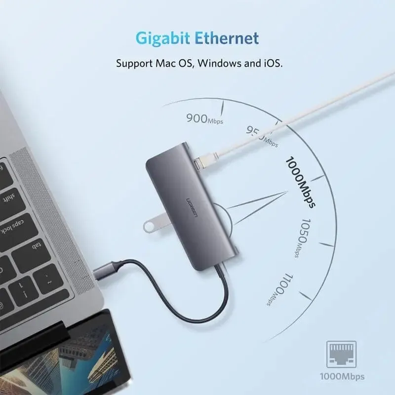 UGREEN 9-in-1 USB Type C Docking Station With 4K HDMI, VGA, Gigabit Ethernet, PD Charging, 3*USB 3.0 Ports, SD Card Reader Compatible for MacBook Pro 2018 2017, Dell XPS 13 (40873)
