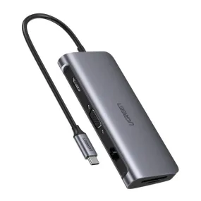 UGREEN 9-in-1 USB Type C Docking Station With 4K HDMI, VGA, Gigabit Ethernet, PD Charging, 3*USB 3.0 Ports, SD Card Reader Compatible for MacBook Pro 2018 2017, Dell XPS 13 (40873)