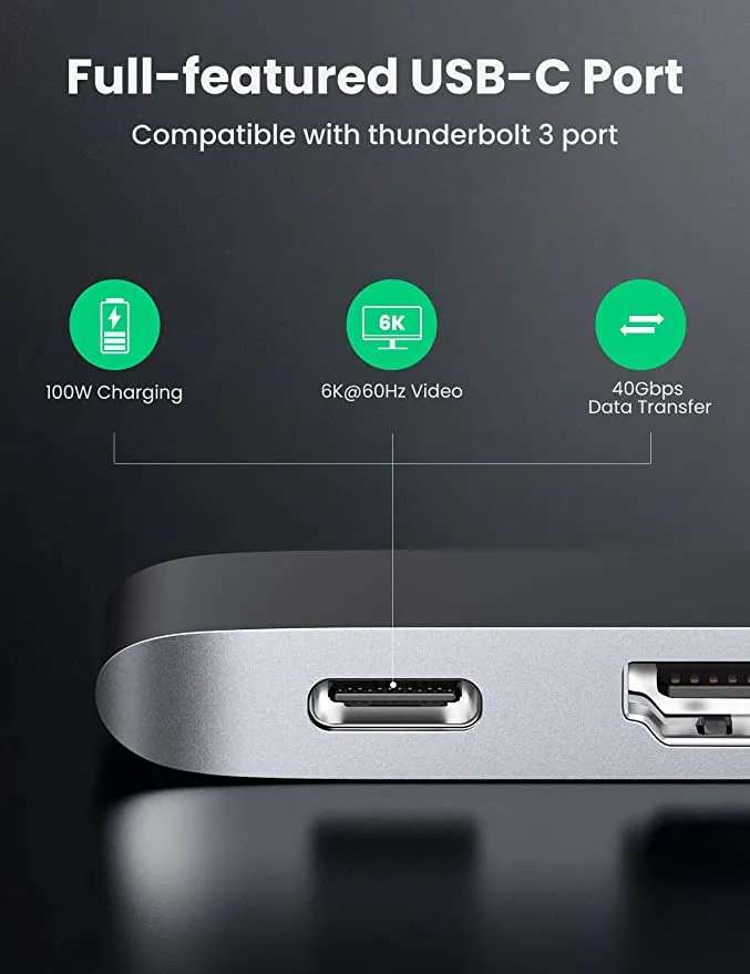 UGREEN MacBook Pro  USB C Hub Adapter 5 IN 2 HDMI 4K Type C Port Thunderbolt 3 for Video, 100W PD Charging