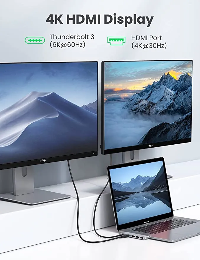 UGREEN MacBook Pro  USB C Hub Adapter 5 IN 2 HDMI 4K Type C Port Thunderbolt 3 for Video, 100W PD Charging