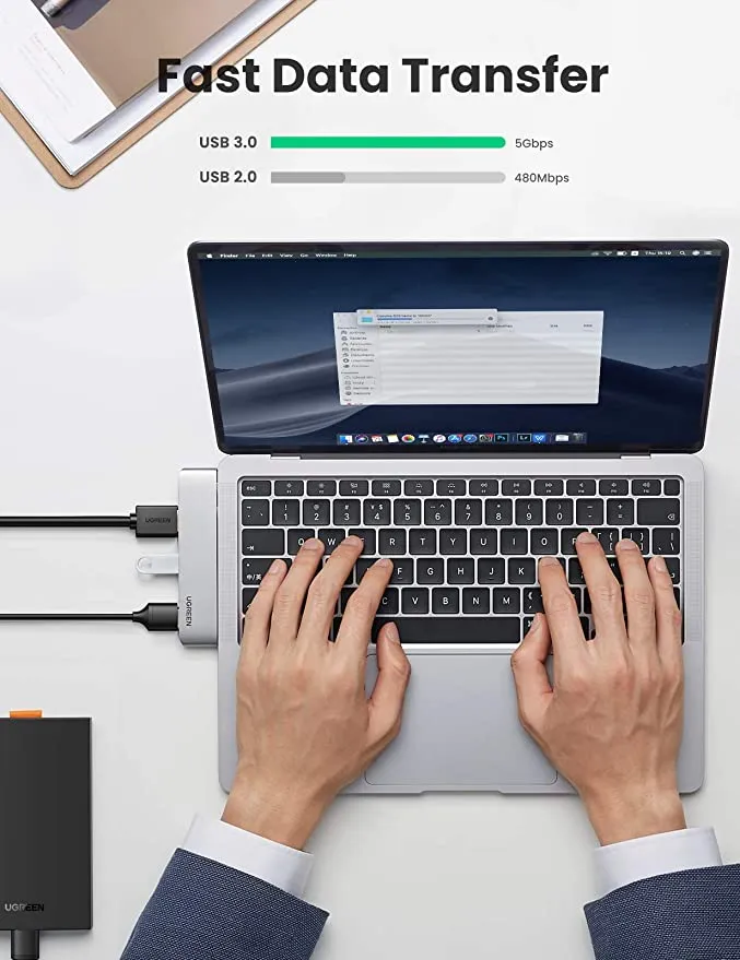 UGREEN MacBook Pro  USB C Hub Adapter 5 IN 2 HDMI 4K Type C Port Thunderbolt 3 for Video, 100W PD Charging