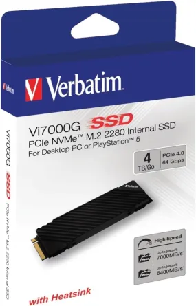Verbatim Vi7000G NVMe M.2 SSD 4TB 7000MB/s PCIe 4 Internal Solid State Drive with Heatsink