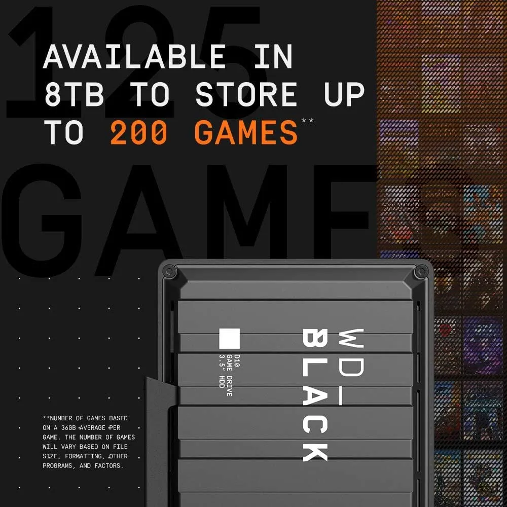 WD_BLACK 8TB D10 Game Drive 3.5" Compatible with PS4, Xbox One, PC, Mac WDBA3P0080HBK