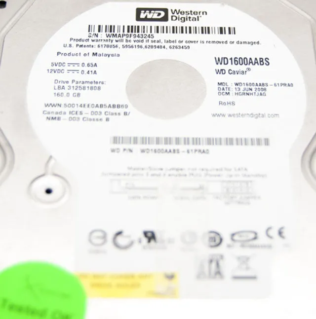 Western Digital 160GB 7200RPM SATA Desktop Hard Drive Model:WD1600AABS-61PRA0