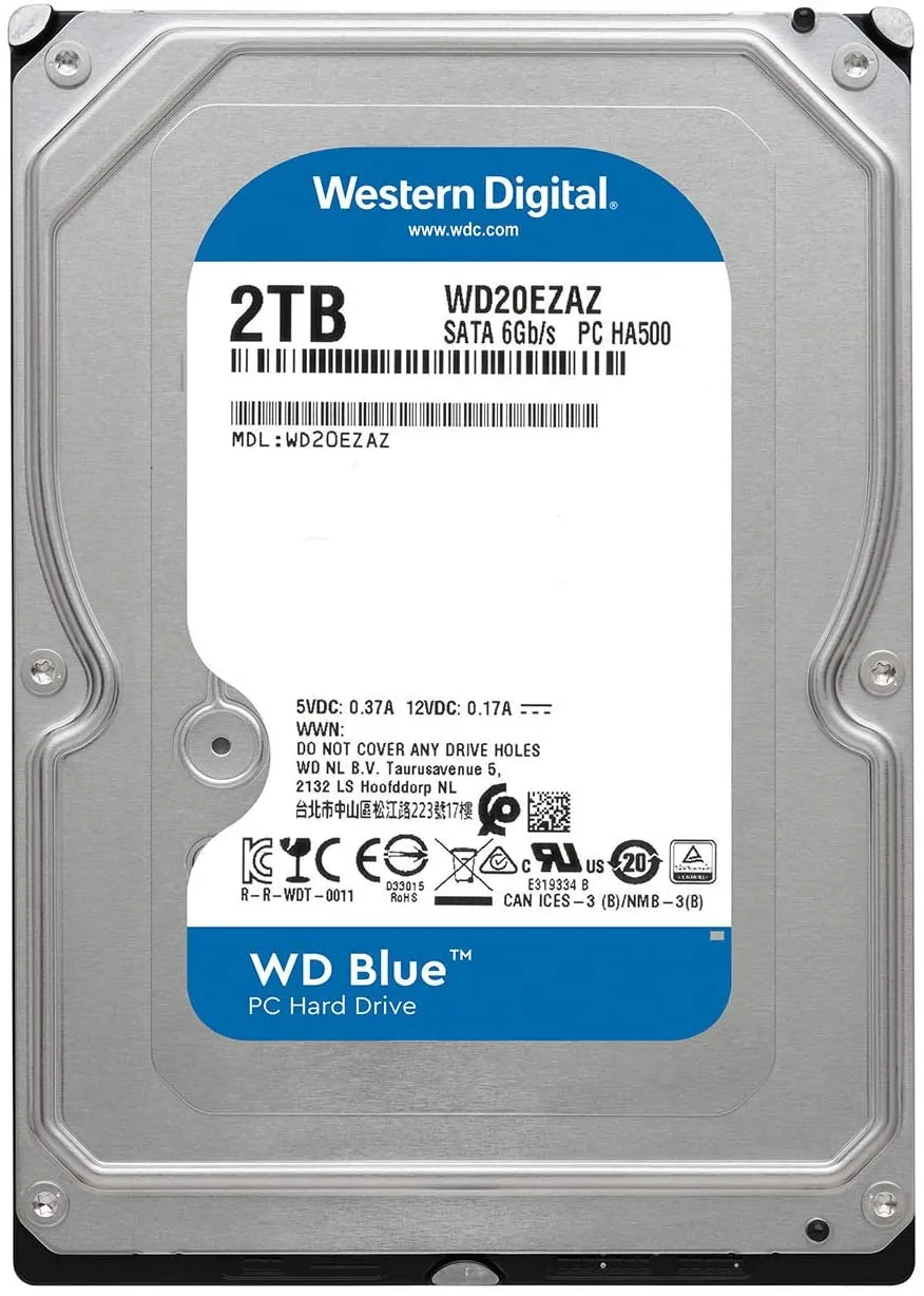 Western Digital Blue 2TB PC Hard Drive - 5400 RPM Class, SATA 6 Gb/s, 256 MB Cache, 3.5 Inch - WD20EZAZ