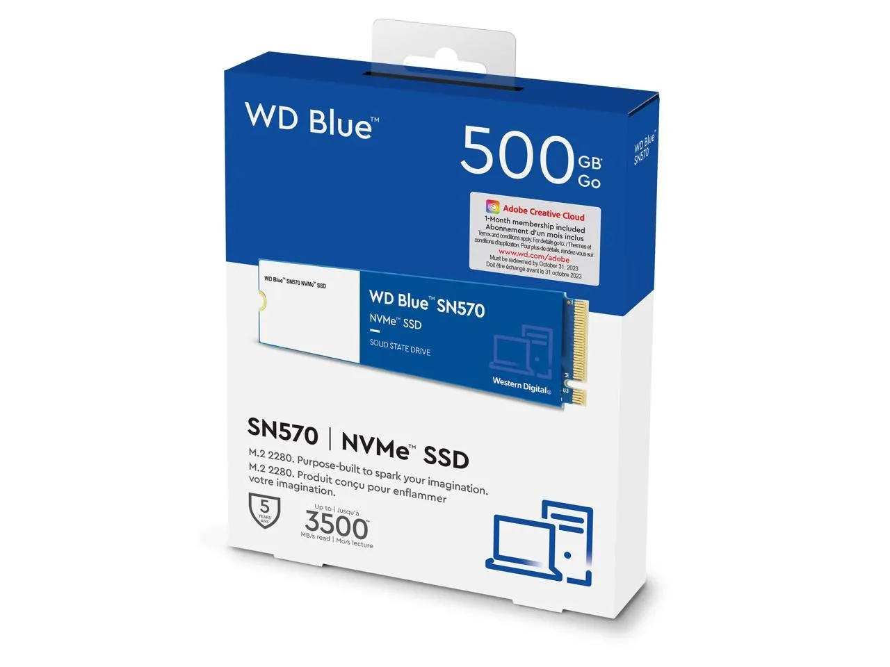 Western Digital Blue SN570 500GB NVMe Solid State Drive, 3500MB/s, M.2 2280 - WDS500G3B0C